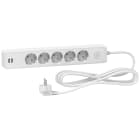 Schneider Electric - Base multienchufe de 5 tomas + 2 USB cable 3m blanco