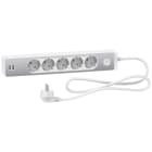 Schneider Electric - Base multienchufe de 5 tomas + 2 USB cable 1,5m blanco acabado aluminio