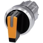 SIEMENS - Selector luminoso, 22mm, redondo, metal, brillante, ámbar, manilla corta, 3 posiciones I-0-II, sostenido