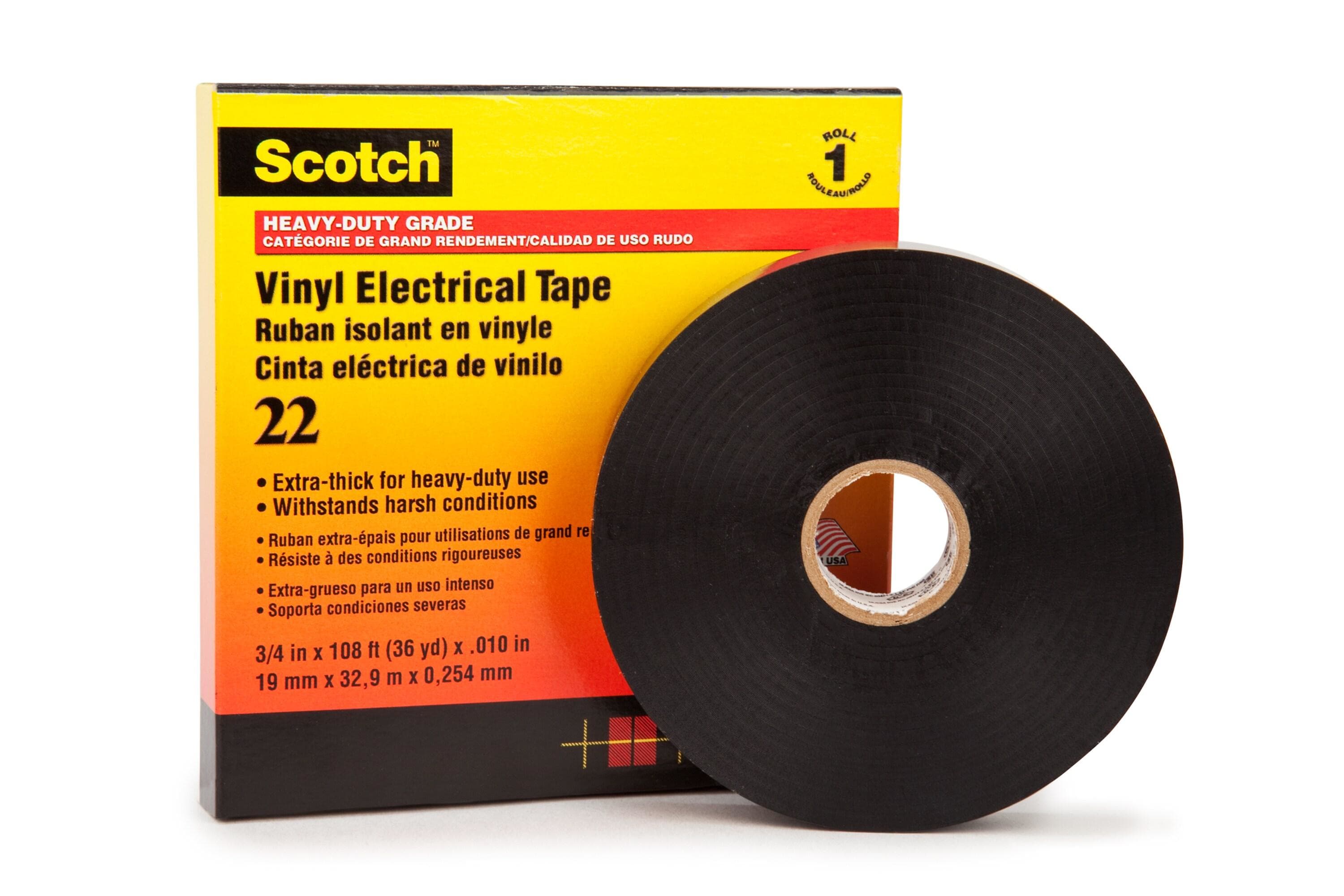 3M MERCADOS ELECTRICOS - Scotch® 22 Cinta eléctrica de PVC negra  de 19 mm x 33 m