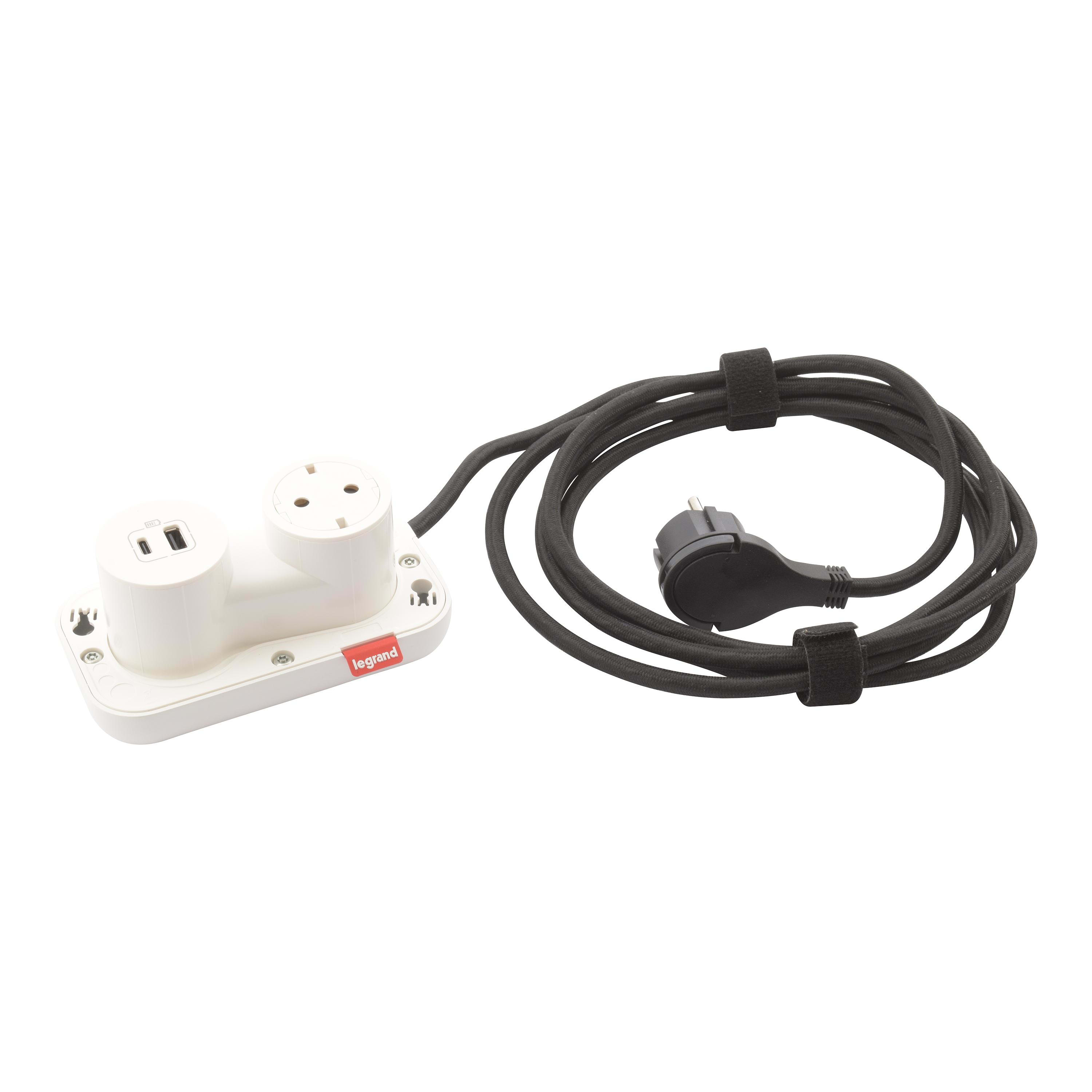 LEGRAND - Incara ElectrOn. Base para equipar. 2 elementos. 2P+T/UBSA +C. Cable 2,5m. Blanc