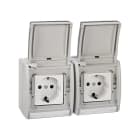 SIMON - Base enchufe SIMON AQUA doble bipolar con TT lateral precableada 10/16A 250V embornamiento rápido gris