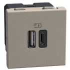 LEGRAND - Base cargador doble USB Light Now Tipo A+C - 2 módulos - Stone