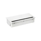SIMON - Kit dentro de la mesa completo SIMON 400 con tapa+cepillo+2 bases de enchufe schuko+2 bases SAI placa para 4 conectores RJ45 blanco