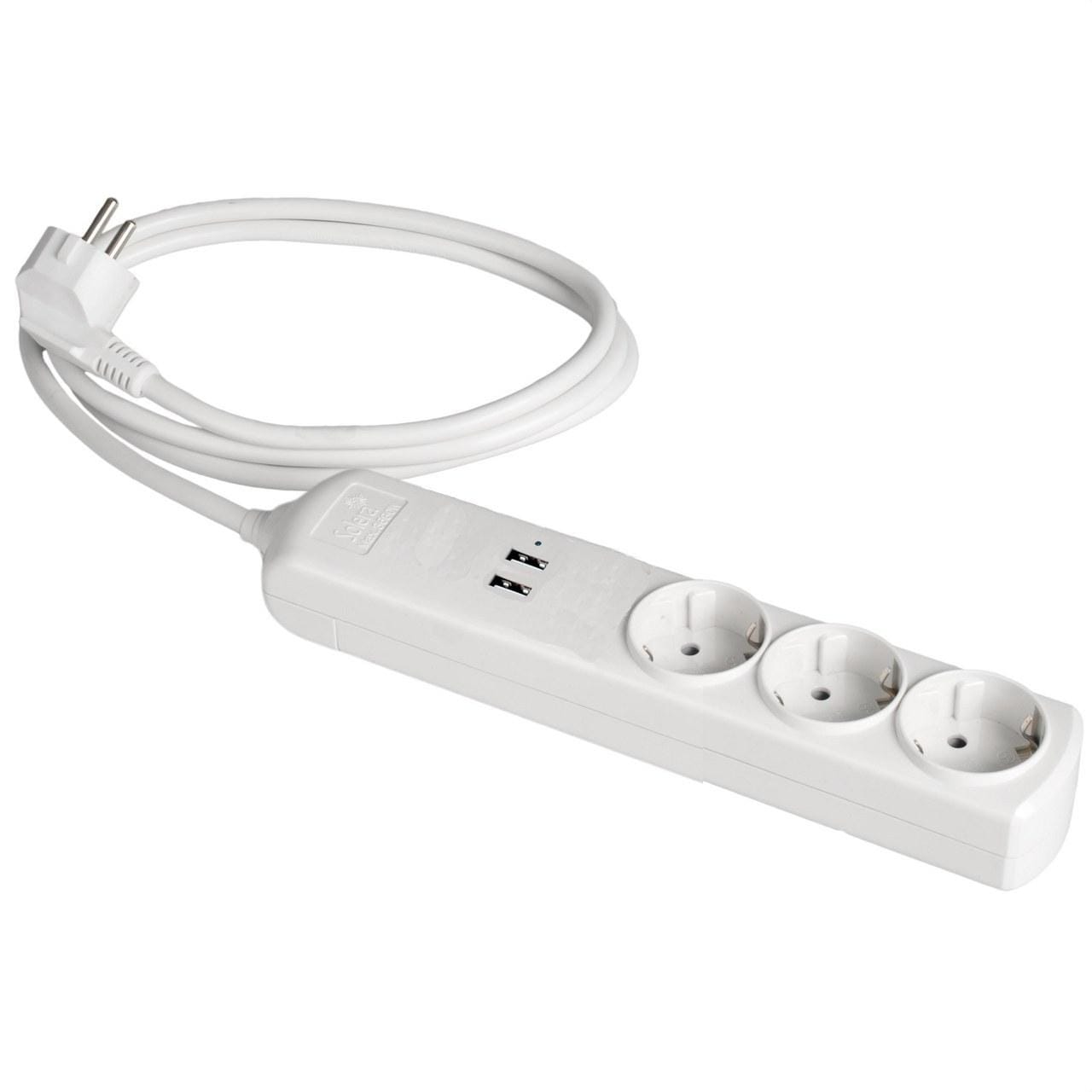 SOLERA - Base 3 tomas con prolongador 1,5m con 2 tomas USB