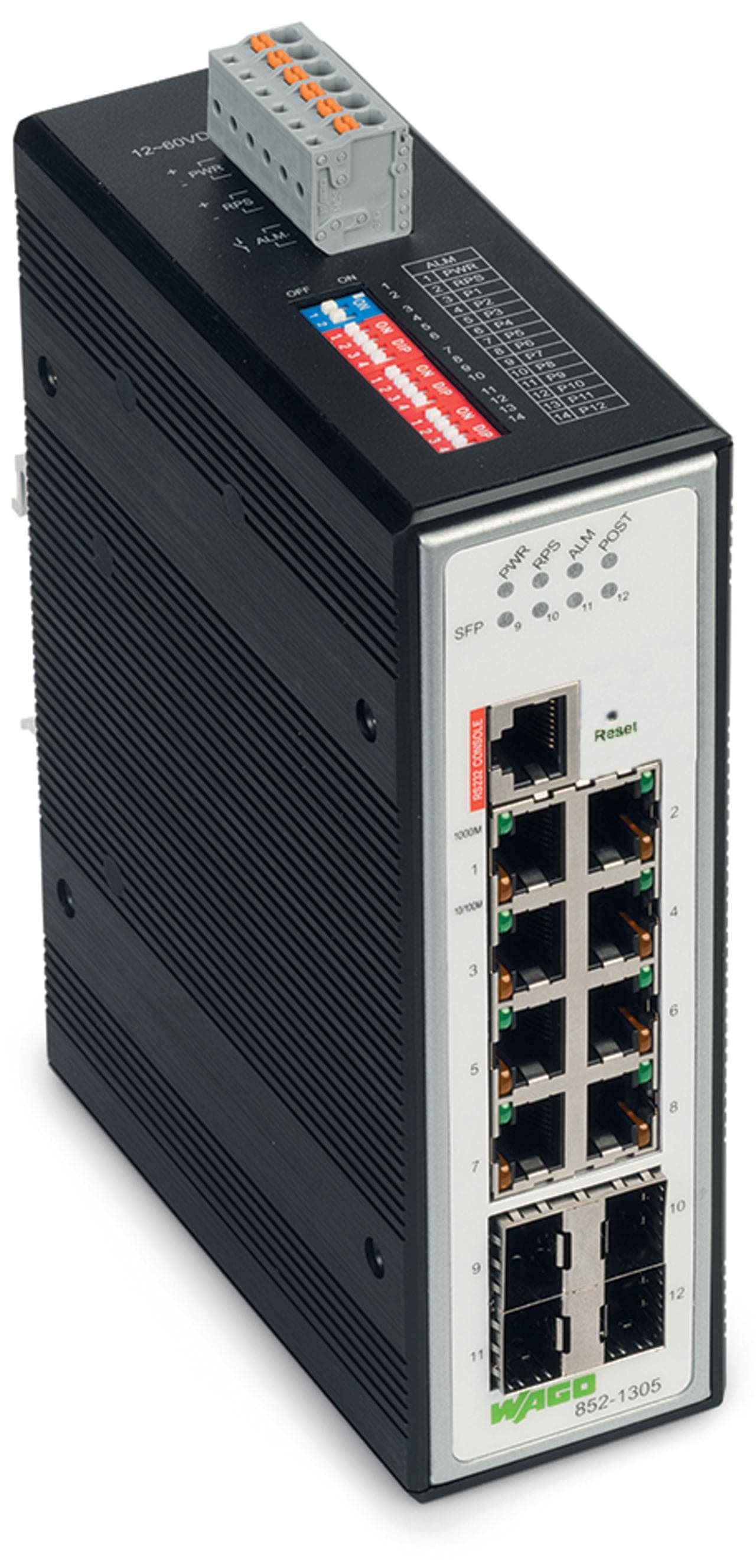 WAGO - Switch industrial gestionable;8 puertos 1000Base-T;4-Slot 1000Base-SX/LX;negro metalizado