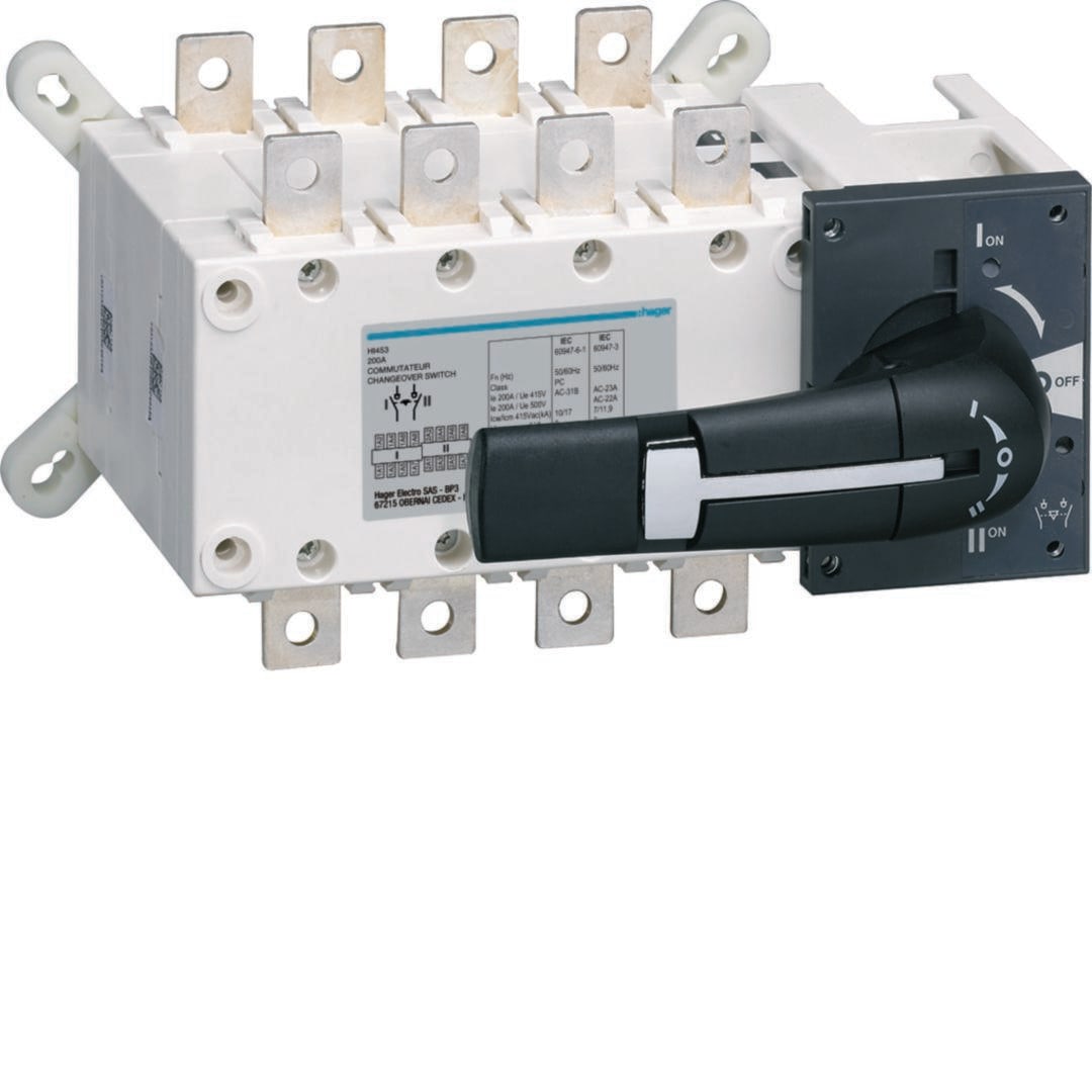 HAGER - Conmut. I-0-II, 4x200A, accion. frontal