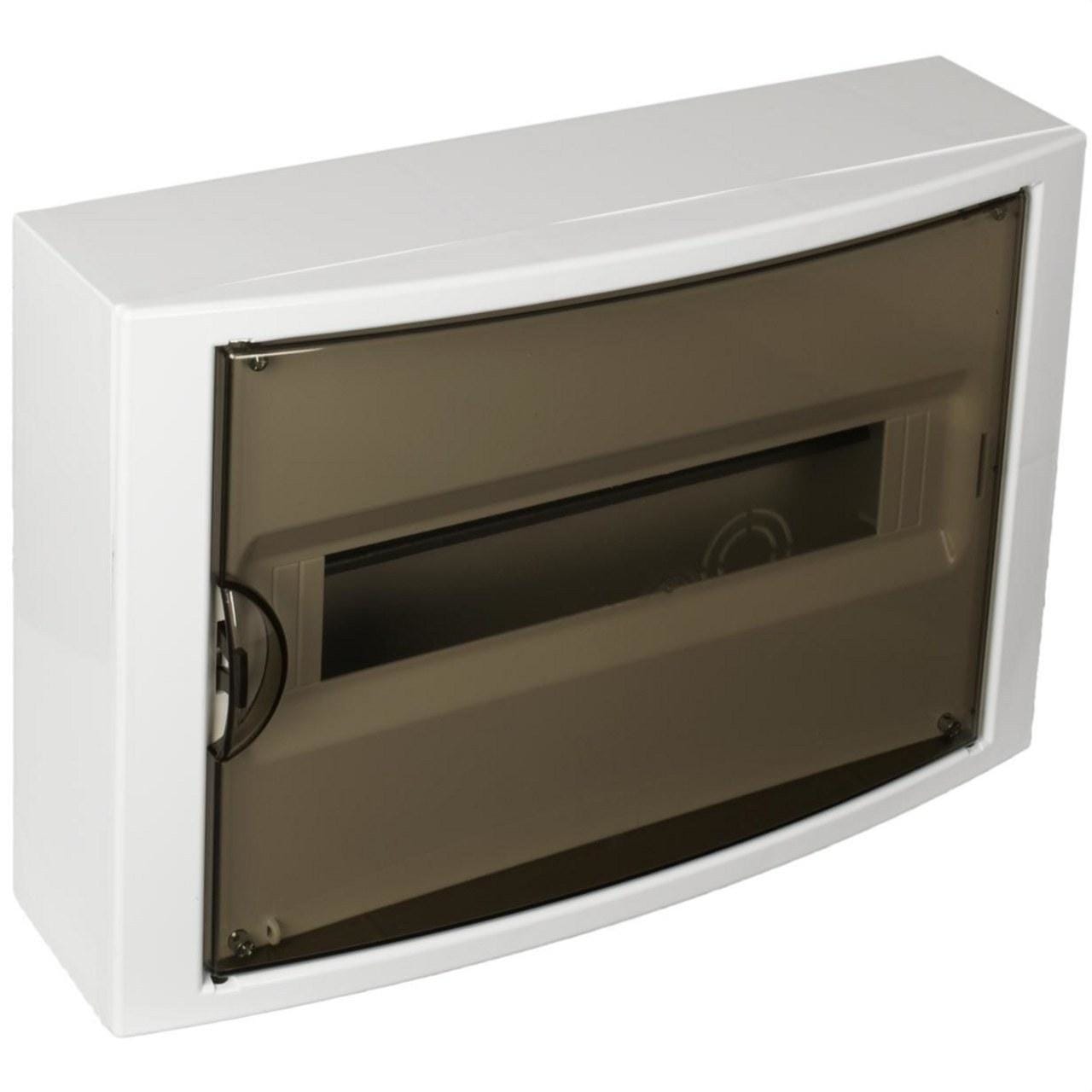 SOLERA - Caja de distribución de superficie de 14 elementos 362x250x104mm caja y marco blancos y puerta fumé