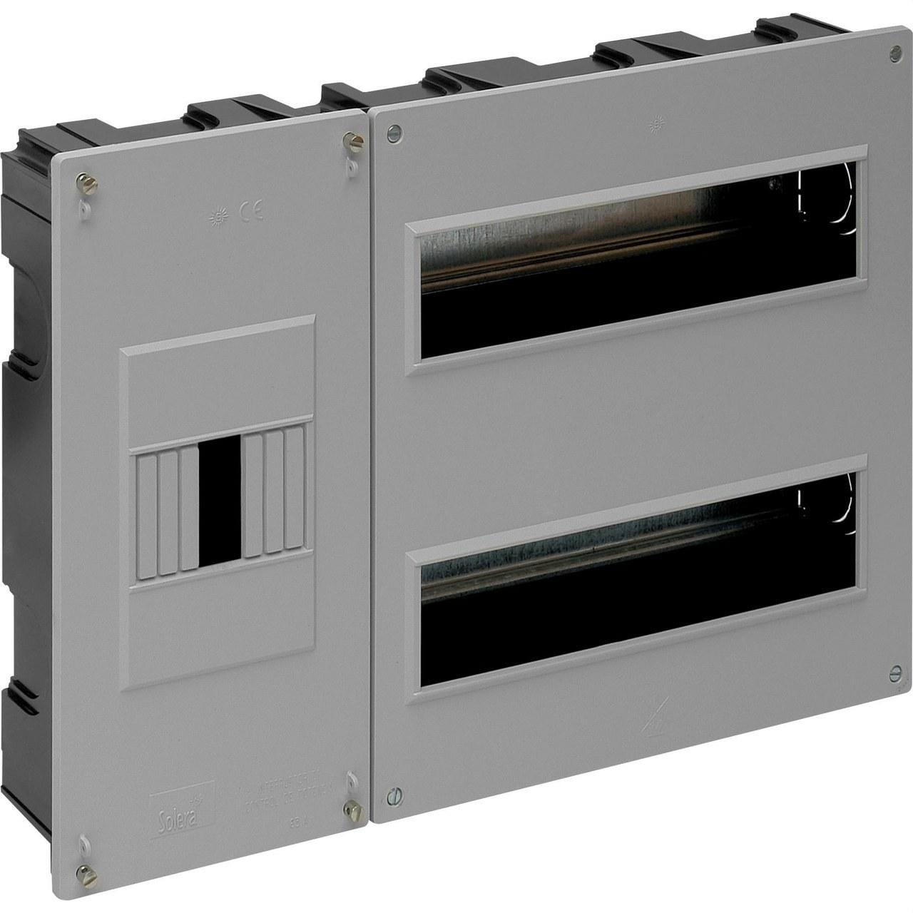 SOLERA - Caja distribución empotrar 24 elementos+4 precintables 2 filas 410x270x68mm tapa gris