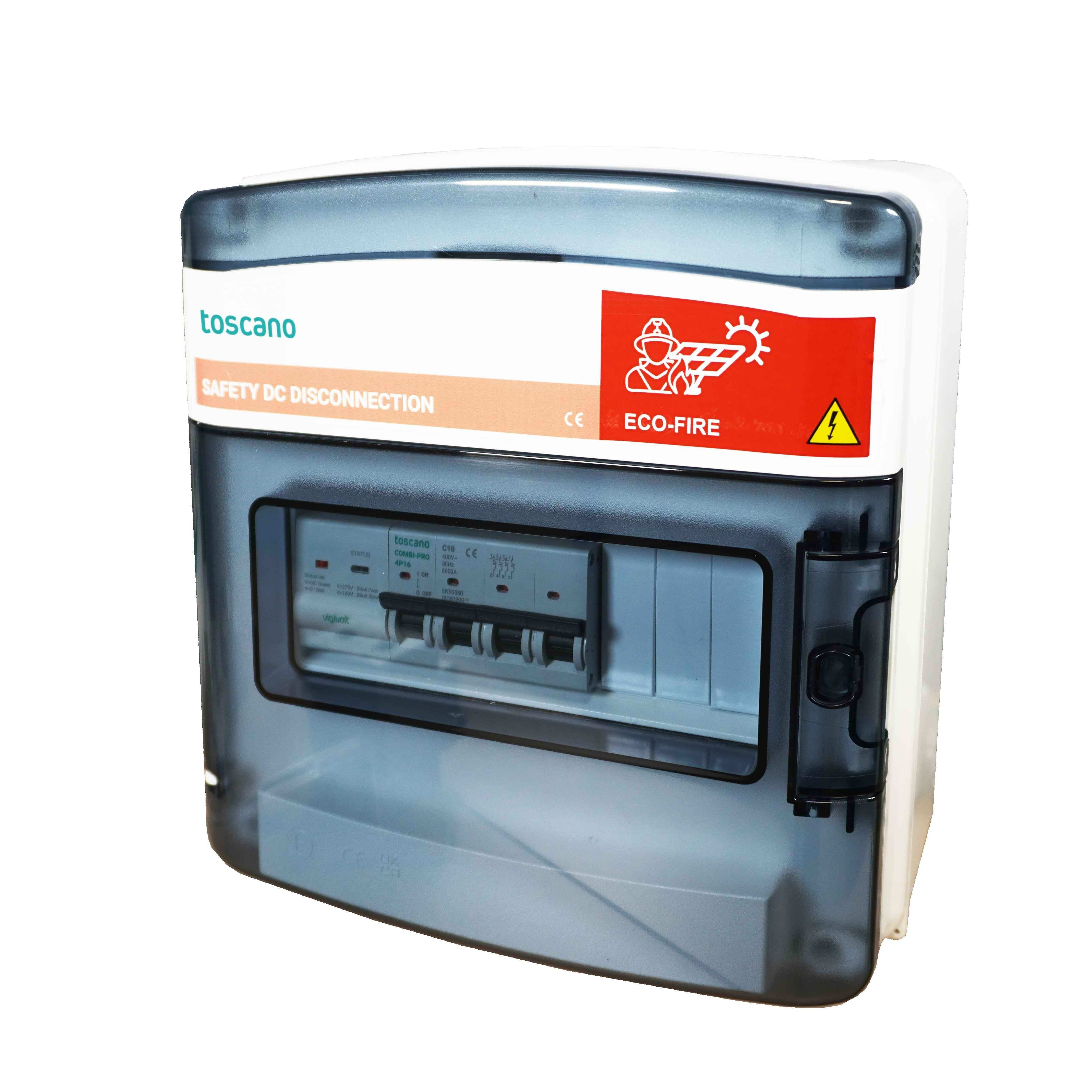 TOSCANO - CUADRO SECCIONADOR PARA AISLAMIENTO DE 1 STRING 1000 VDC 63A MOTORIZADO CON RECONEXION AUTOMATICA, SISTEMA SAFETY LOCK.
