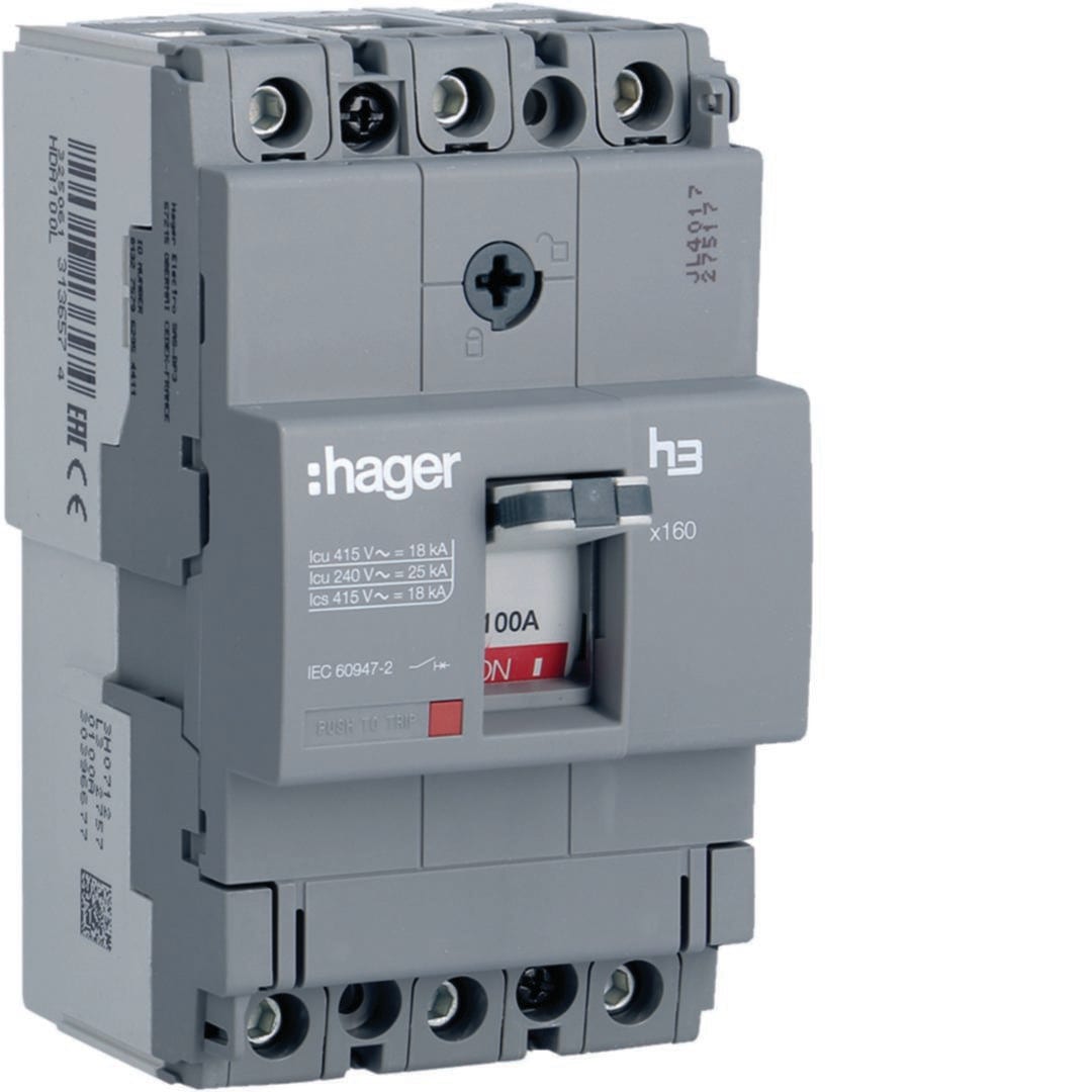 HAGER - Int. aut. X160, 3P3D, 18kA, 100A,TM Fijo