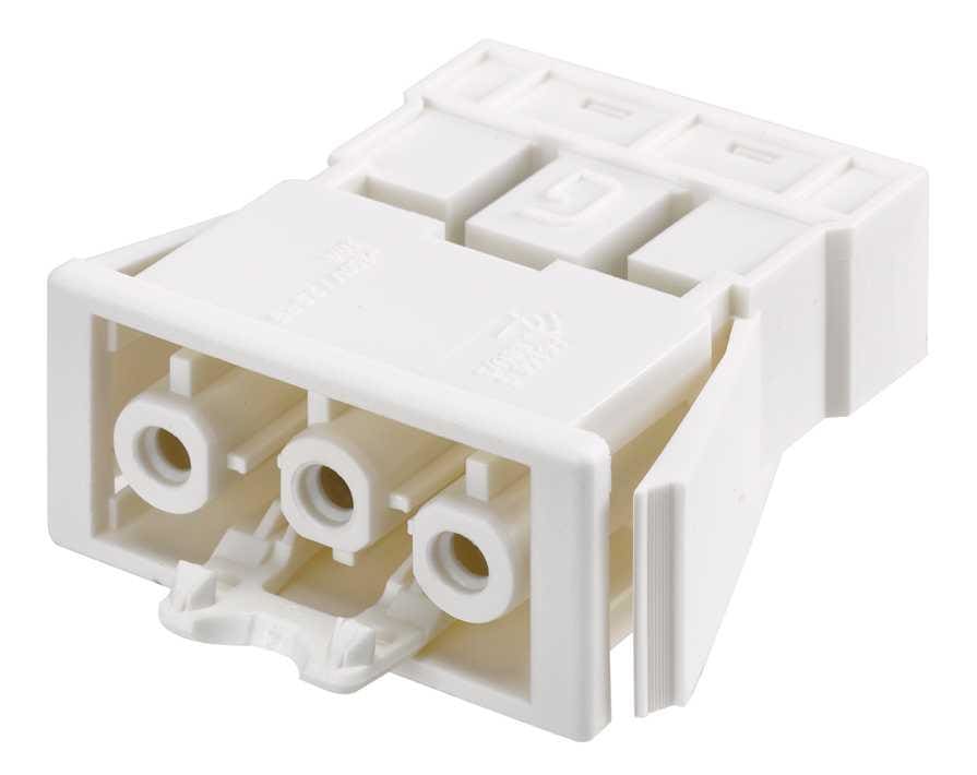 SIMON - Conector rápido de empotrar "Hembra" de 3 polos con sistema de bloqueo de latiguillo electrico con conexión blanca