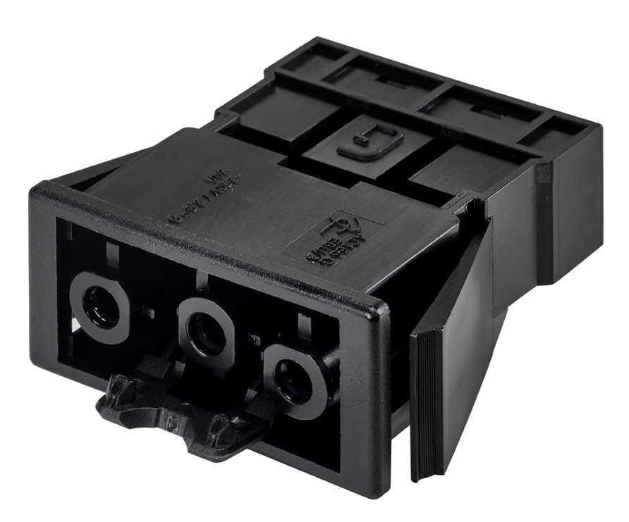 SIMON - Conector rápido de empotrar "Hembra" de 3 polos con sistema de bloqueo de latiguillo electrico con conexión negra