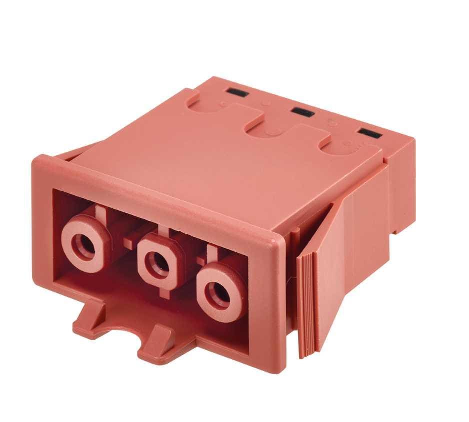 SIMON - Conector rápido de empotrar "Hembra" de 3 polos con sistema de bloqueo de latiguillo electrico con conexión roja
