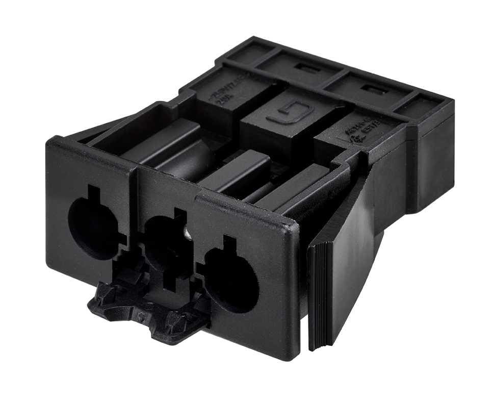SIMON - Conector rápido de empotrar "Macho" de 3 polos con sistema de bloqueo de latiguillo electrico con conexión negra