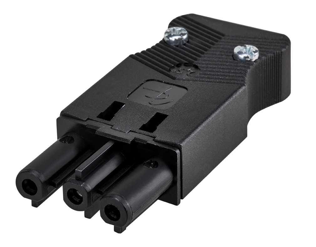 SIMON - Conector rápido aéreo "Hembra" de 3 polos con alojamiento para sistema de bloqueo de latiguillo electrico con conexión negra