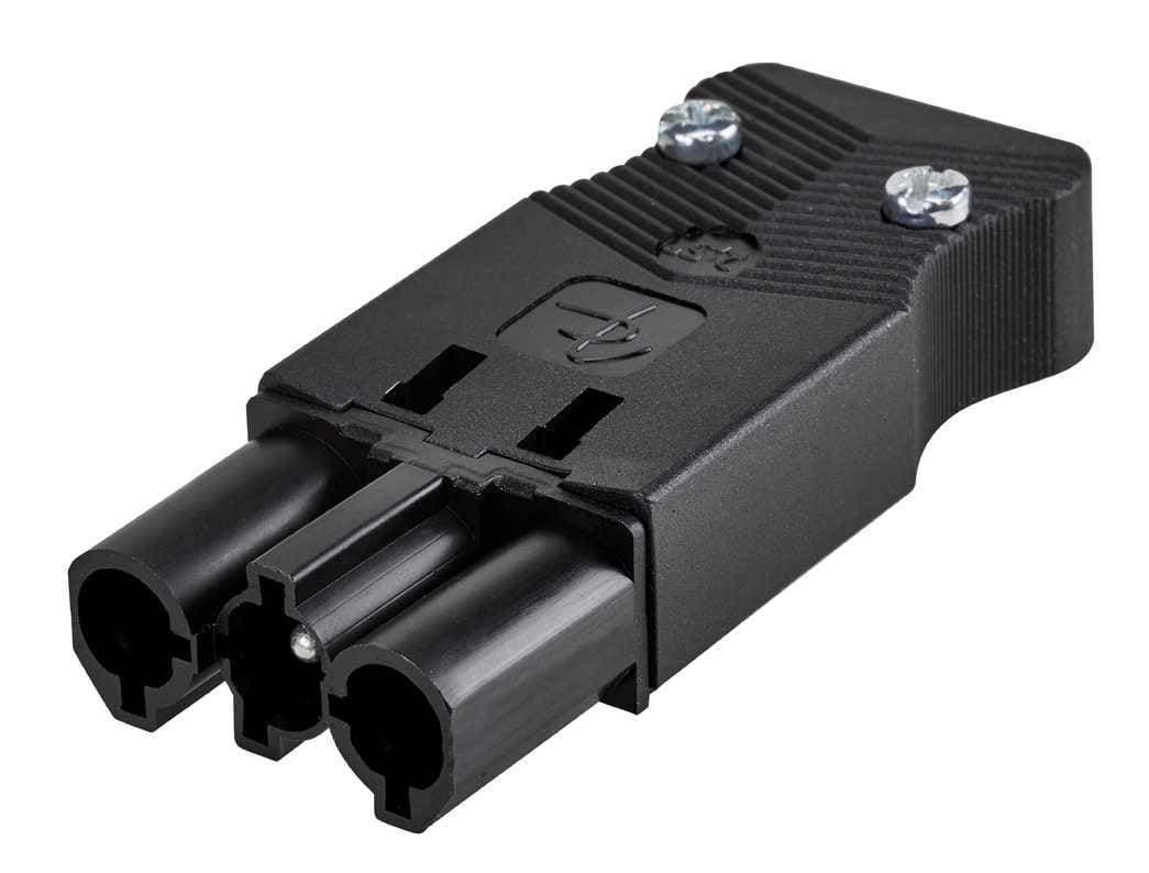 SIMON - Conector rápido aéreo "Macho" de 3 polos con alojamiento para sistema de bloqueo de latiguillo electrico con conexión negra