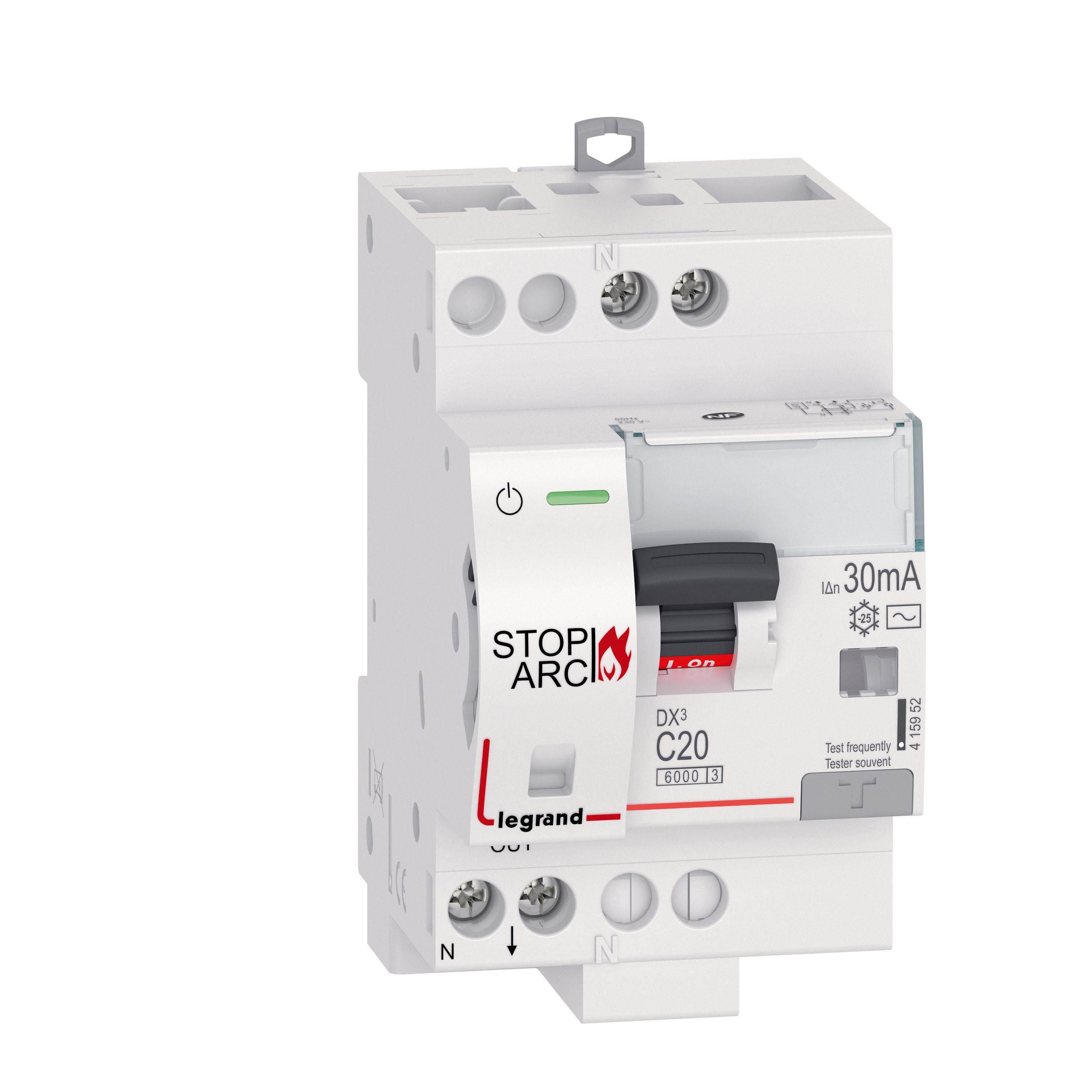 LEGRAND - DX3 - STOP ARC 1P+N C20 30mA AC - Protección contra arco eléctrico - 6kA - IP20