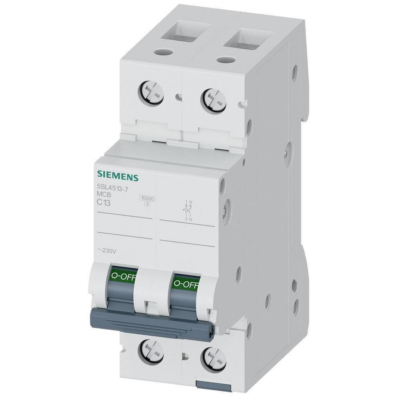 SIEMENS - Interruptor automático 5SL4 10kA curva-C 1 polo+neutro 13A 70mm