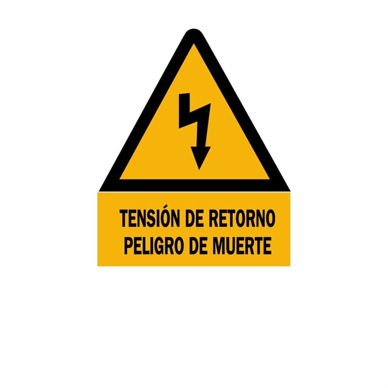 SOFAMEL - Señal aluminio CR-14S "TENSIÓN DE RETORNO PELIGRO DE MUERTE" 148mm