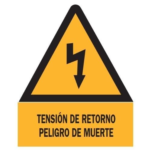 SOFAMEL - Señal aluminio CR-21S "TENSIÓN DE RETORNO PELIGRO DE MUERTE" 210mm