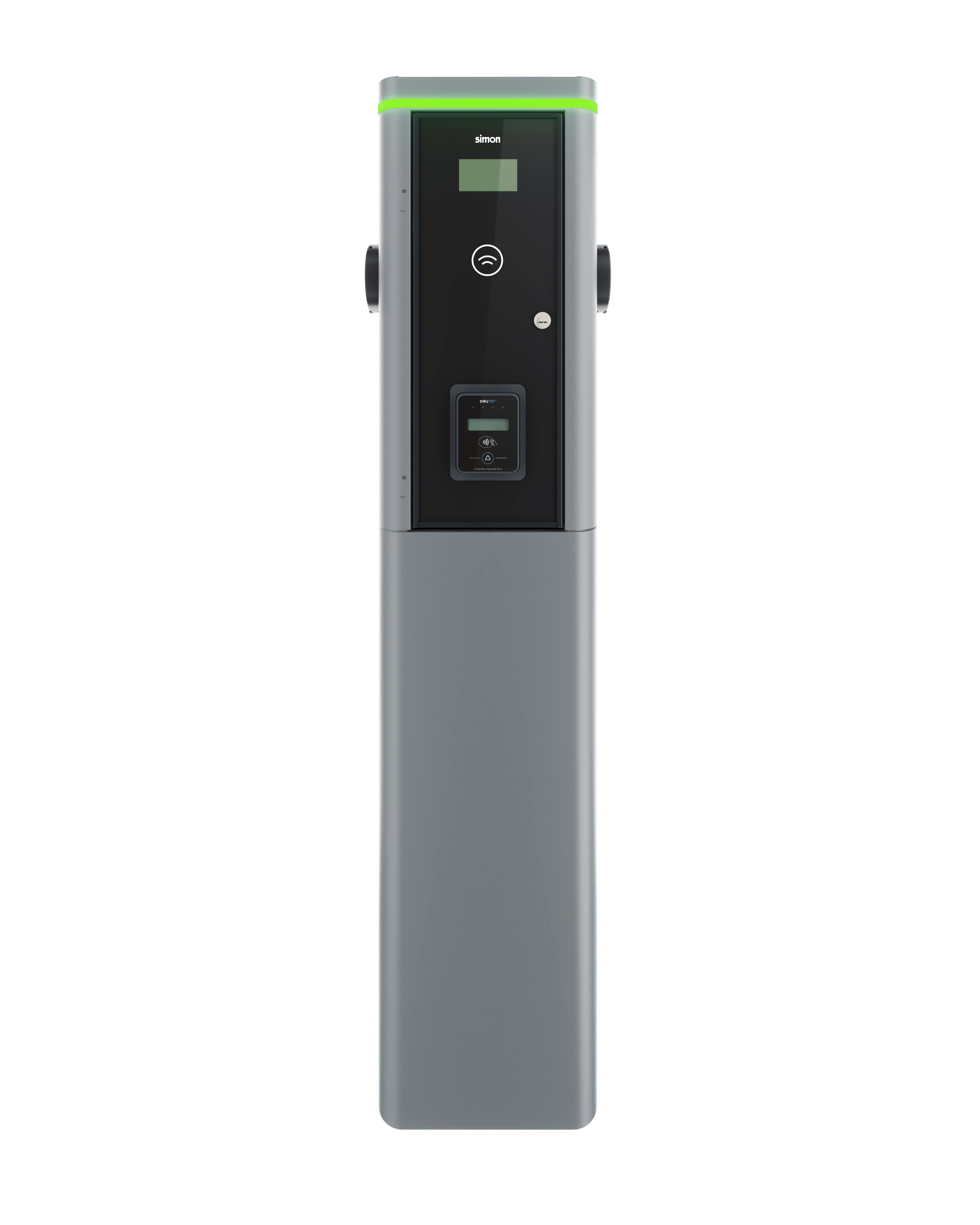 SIMON - Simon NEON Punto de Recarga de Columna con 2 Tomas T2 7,4 kW Monofásico - Max. 14,8 kW + Módem 4G + Diferencial autorearmable + TPV