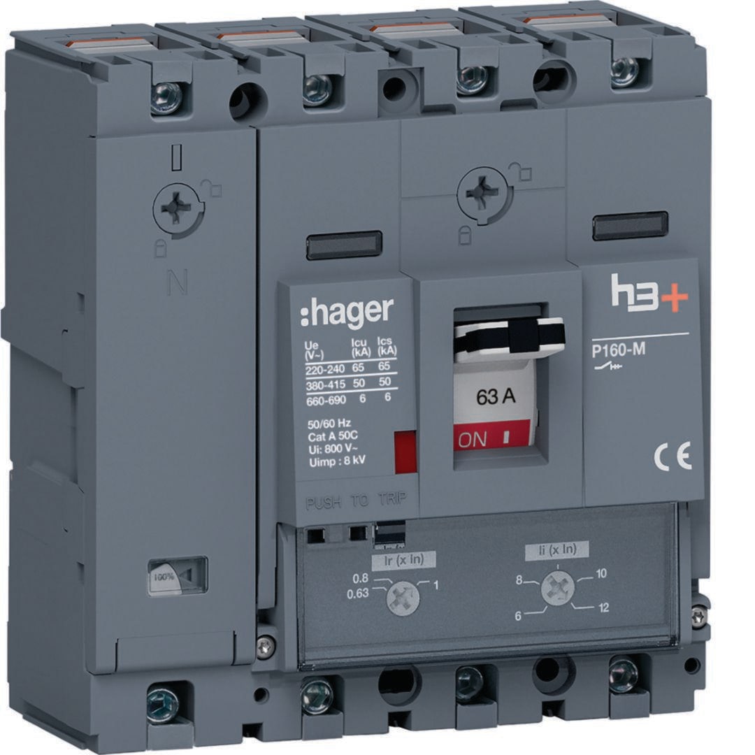 HAGER - Int.aut.P160,4P N0-100%,63A,50kA,TM reg