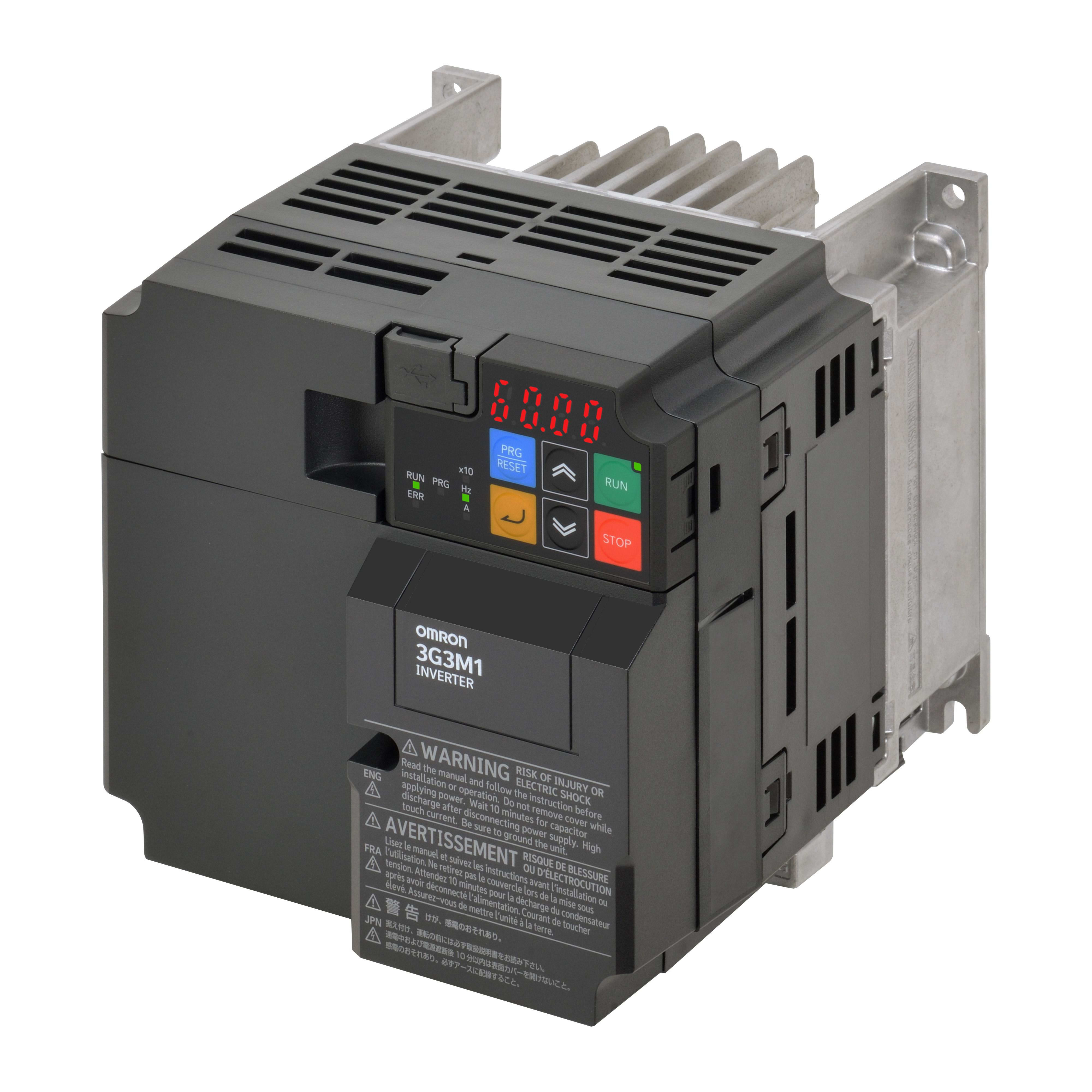 OMRON - VARIADOR M1 AC,  4,0/5,5 KW (HD/ND), 9,2/11,1 A (HD/ND), 400 VCA, ENTRADA 3~, CONTROL OLV/CLV, STO (CABLEADO), FRECUENCIA DE SALIDA MÁX. 590HZ