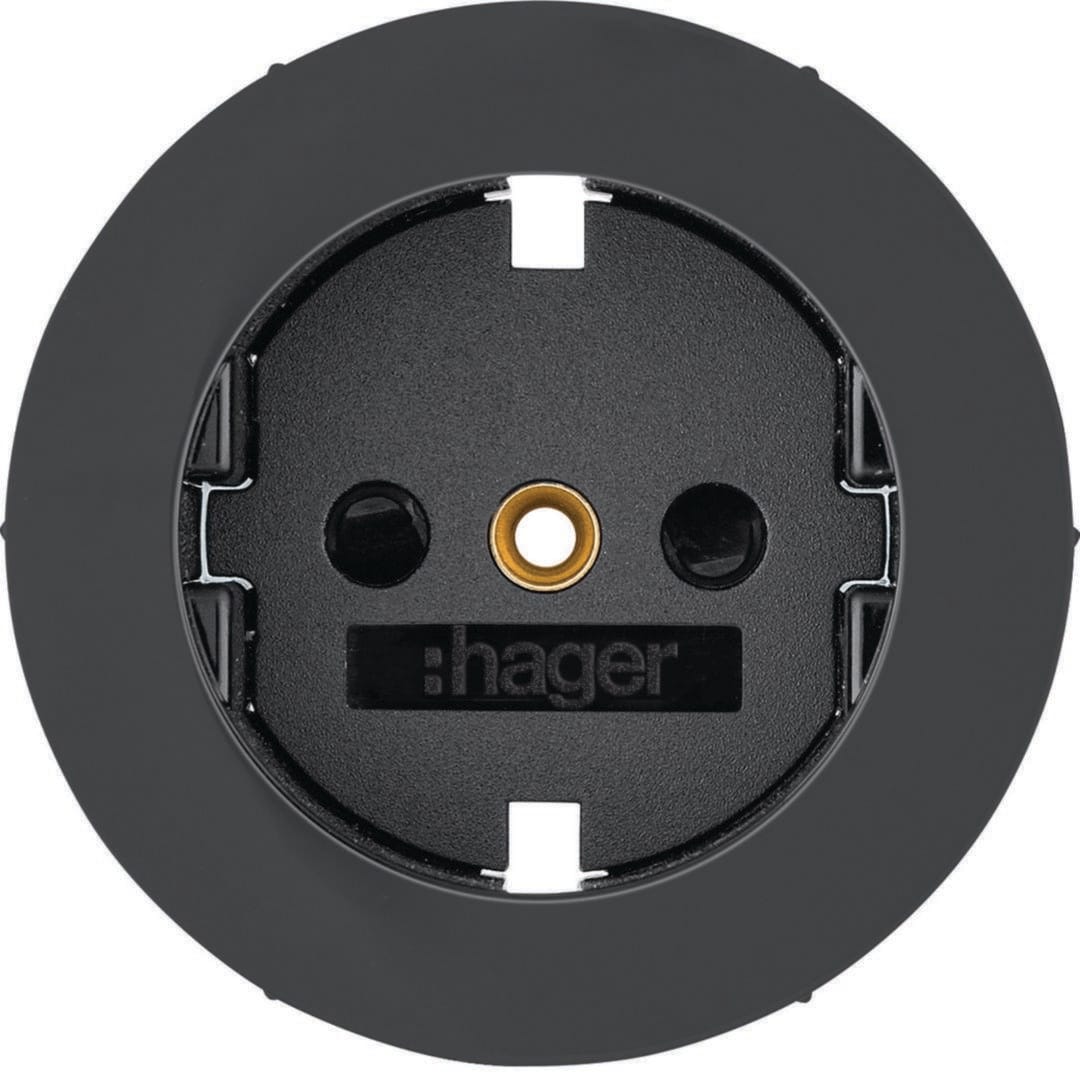 HAGER - TAPA SCHUKO, R.X, PROT INF, NEGRO