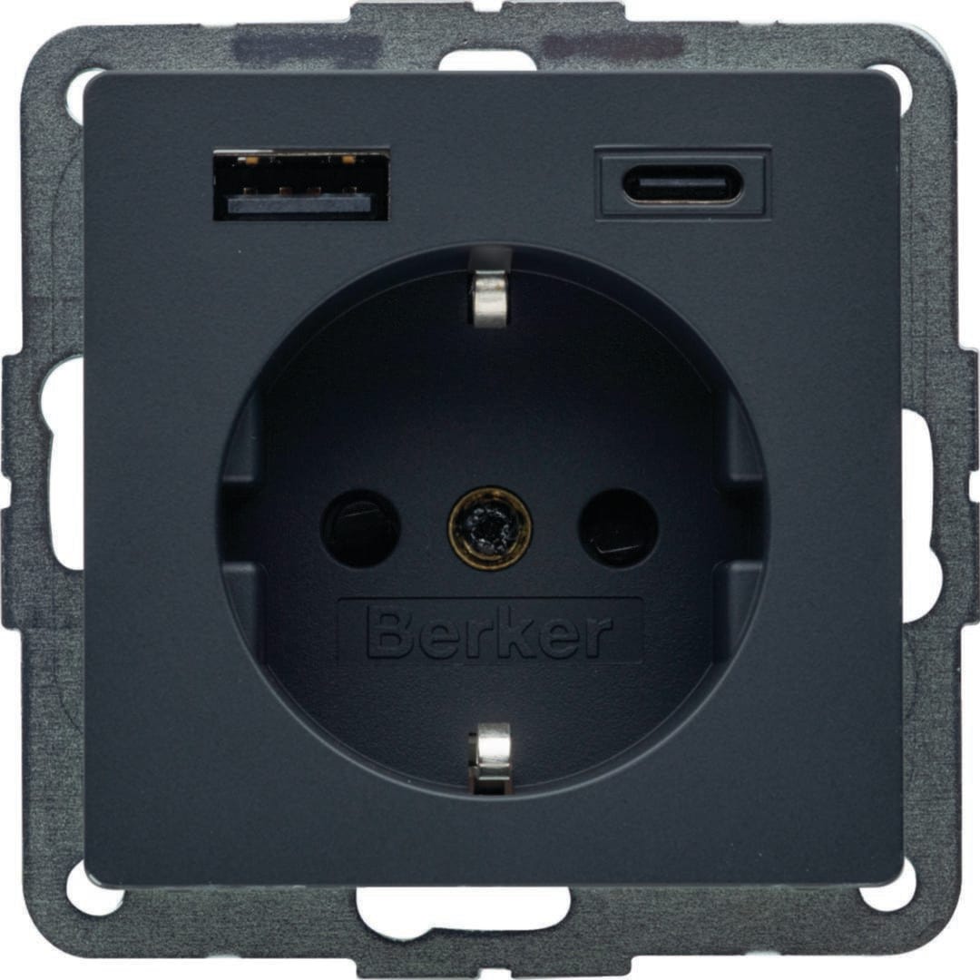 HAGER - Toma SCHUKO/USB A+C 20W PD, Q.x, antrac