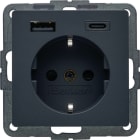 HAGER - Toma SCHUKO/USB A+C 20W PD, Q.x, antrac