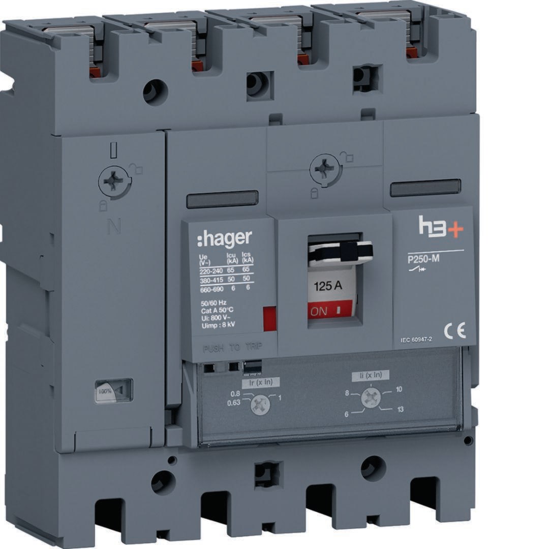 HAGER - Int.aut.P250,4PN0-100%,125A,50kA,TM reg