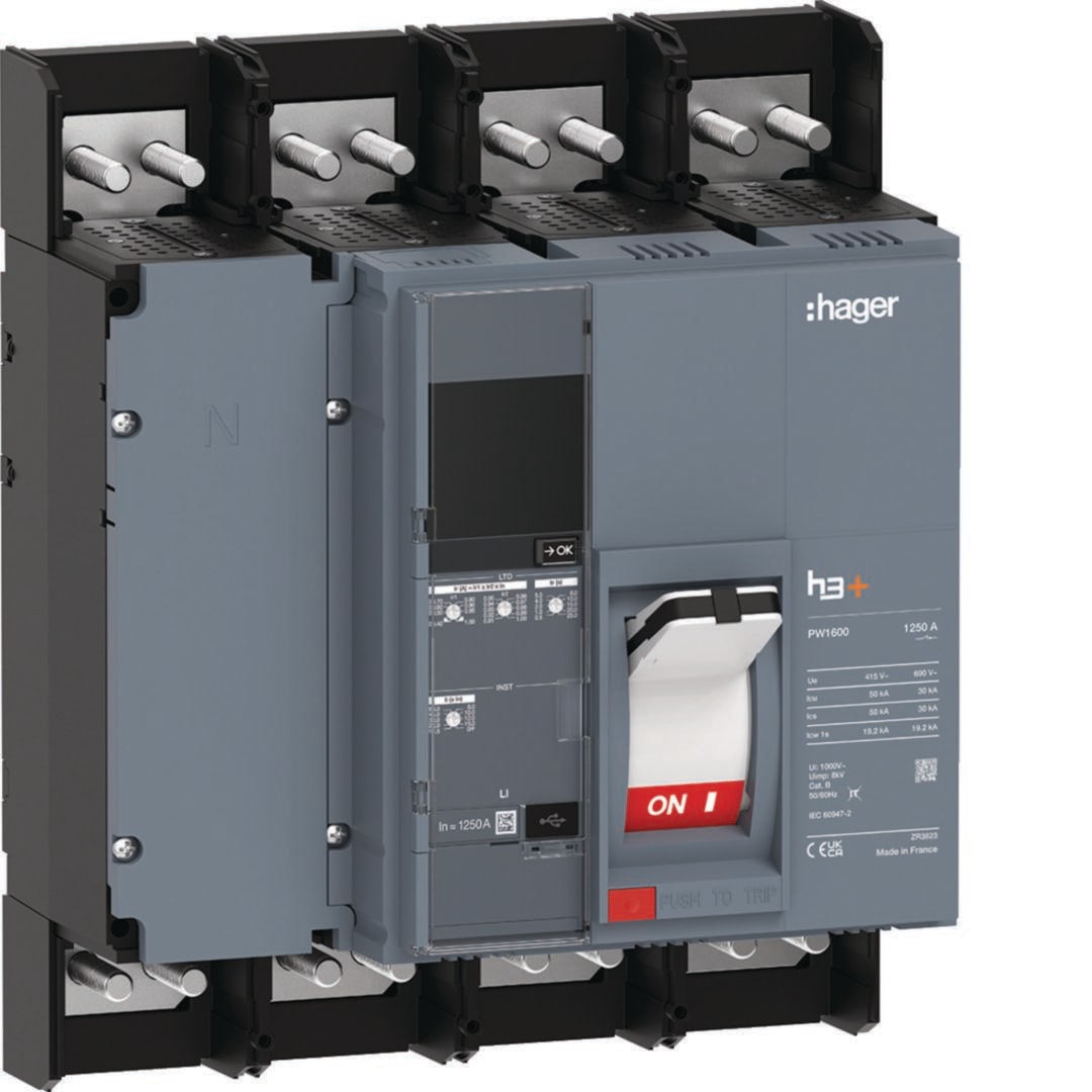 HAGER - Interruptor automático de caja moldeada h3+ PW1600, 4P4D, 50kA, 1250A, LI