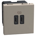 BTICINO - Base cargador doble USB Light Now Tipo C+C Power Delivery- 2 módulos - Stone