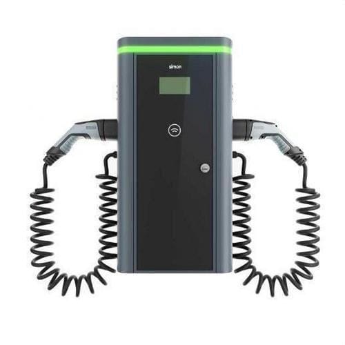 SIMON - Punto de recarga pared Simon NEON 2xcable espiral 4m T2 7,4kW máximo 14,8kW monofásico