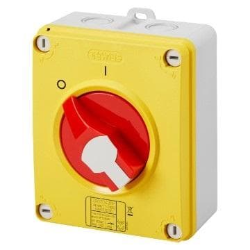 GEWISS - Interruptor rotativo HP con caja de material aislante maneta roja 4P 16A IP66/67/69