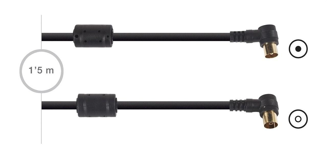 FONESTAR - Conexión antena TV / video macho-hembra 90° 1,5m negro