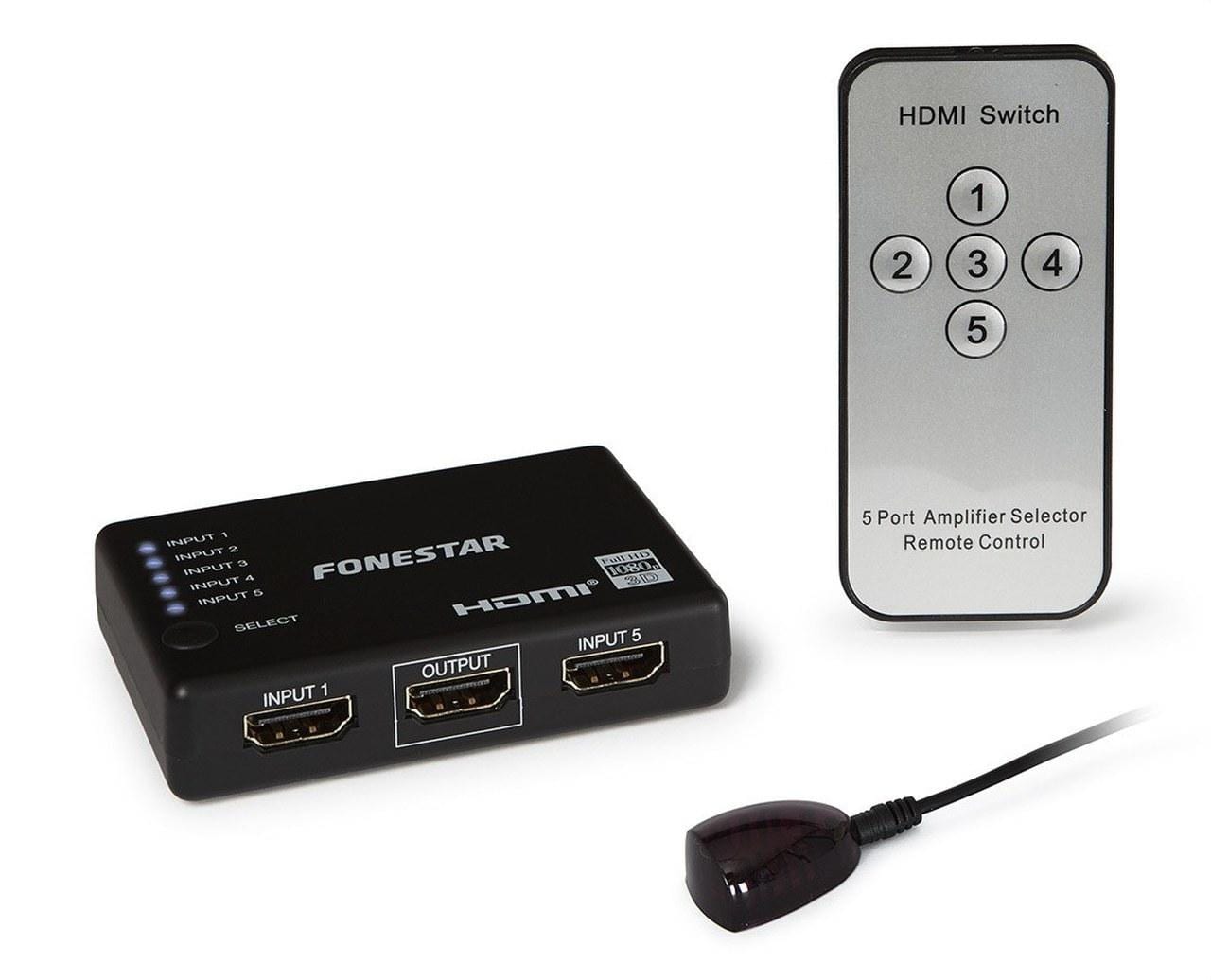 FONESTAR - Selector HDMI 5 entrada 1 salida con mando a distancia
