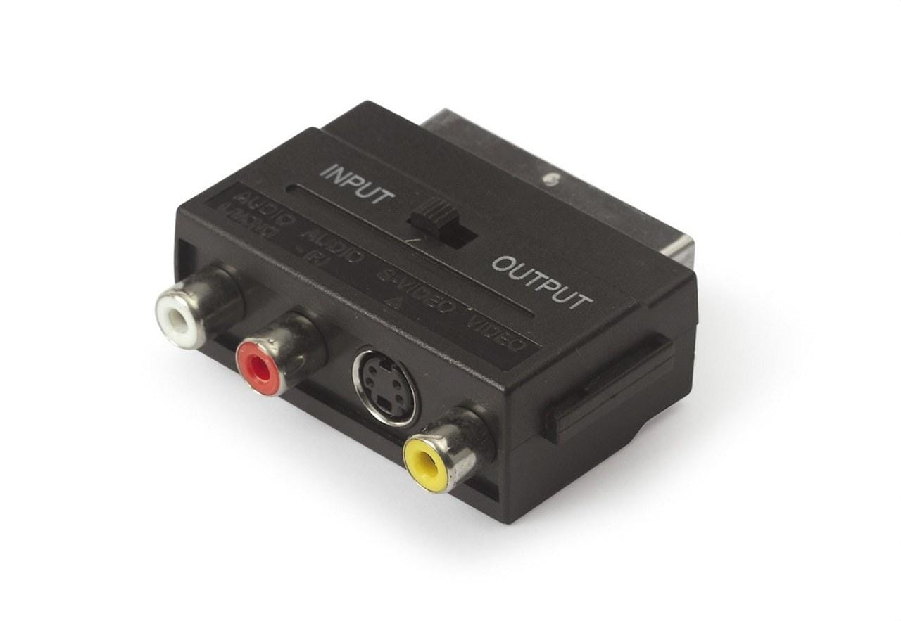 FONESTAR - Adaptador 3 RCA hembra+Mini DIN4 euroconector macho dorado