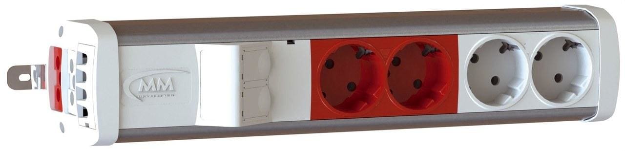 MMCONECTA - Kit regleta 2 entradas 2 + 2 schukos + placa 2RJ45 blanco / aluminio