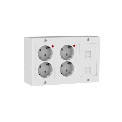 MMCONECTA - Kit caja CS de 3 módulos con 4 schukos + placa conector blanco nieve