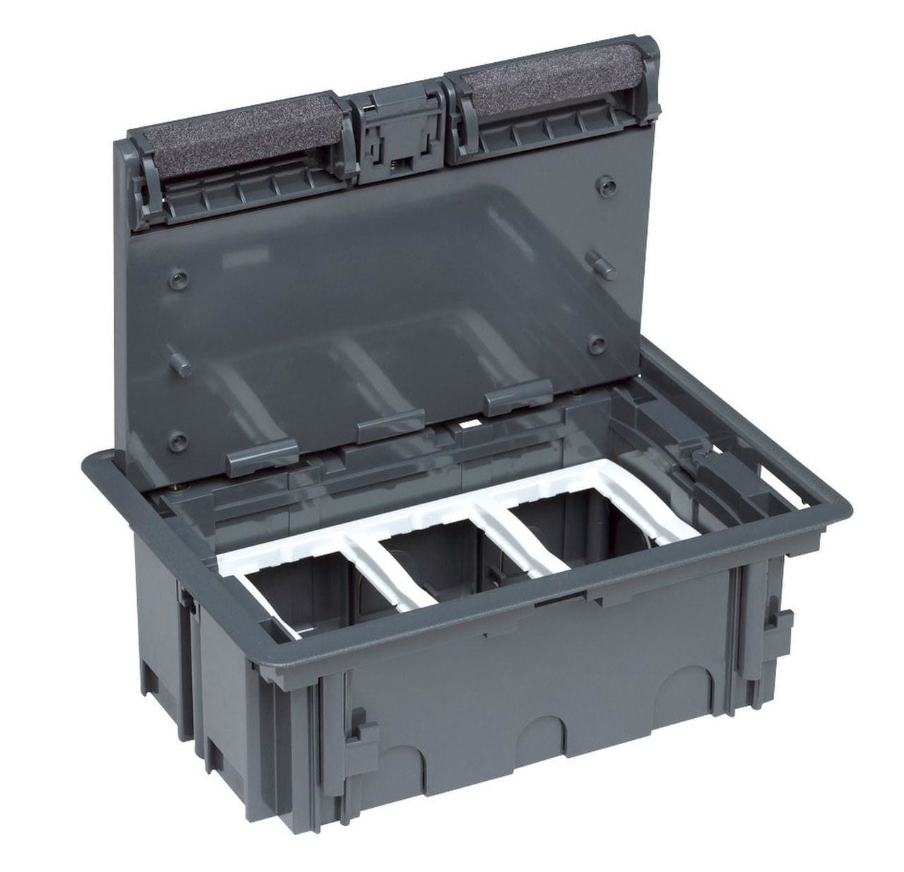 MMCONECTA - Caja de suelo CF PLUS con 3 módulos 90mm gris marco blanco nieve