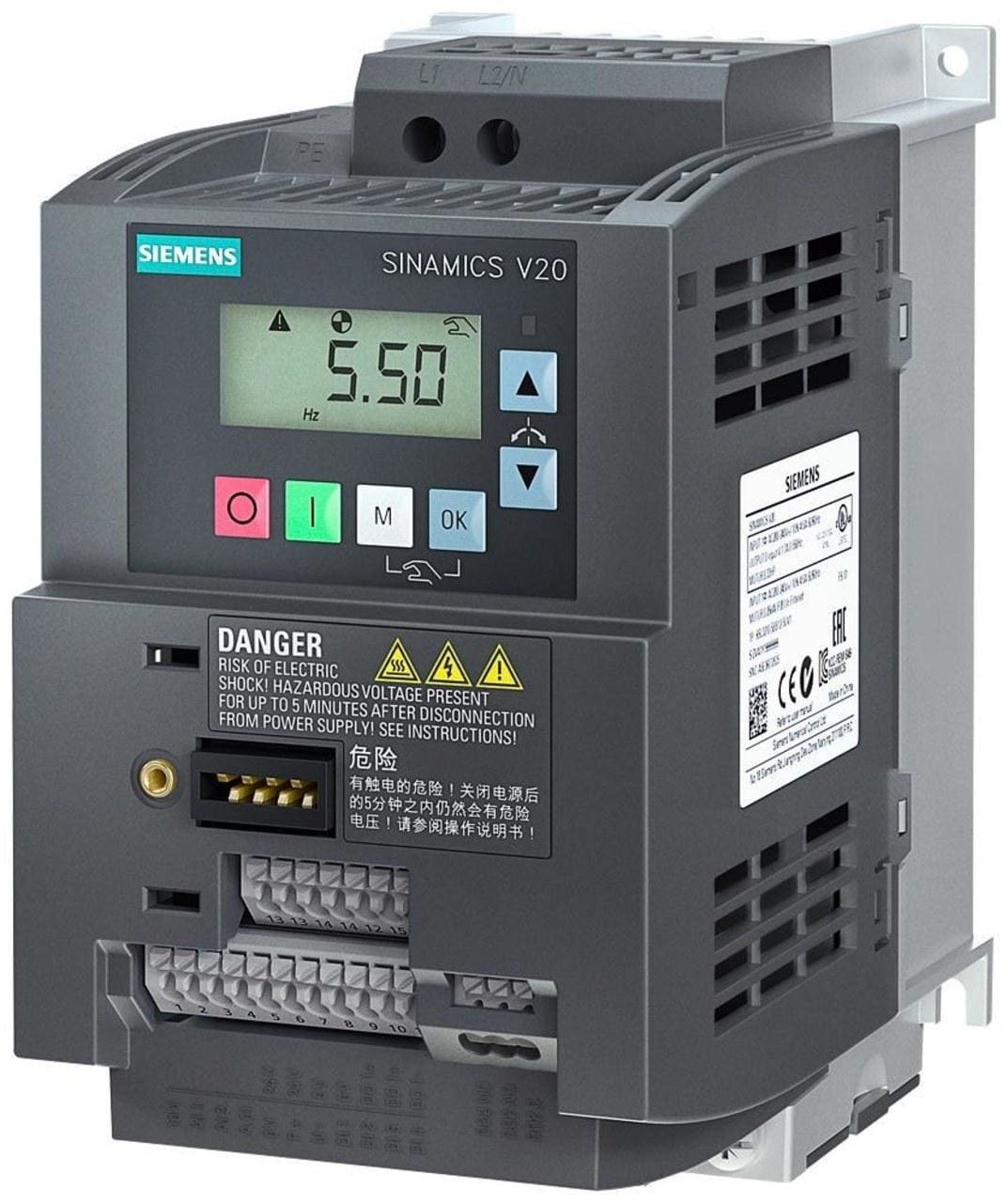 SIEMENS - Convertidor SINAMICS V20 1AC200-240V-10/+10% 47-63Hz 1.5kW interfaz de E/S C1: 4DI, 2DO