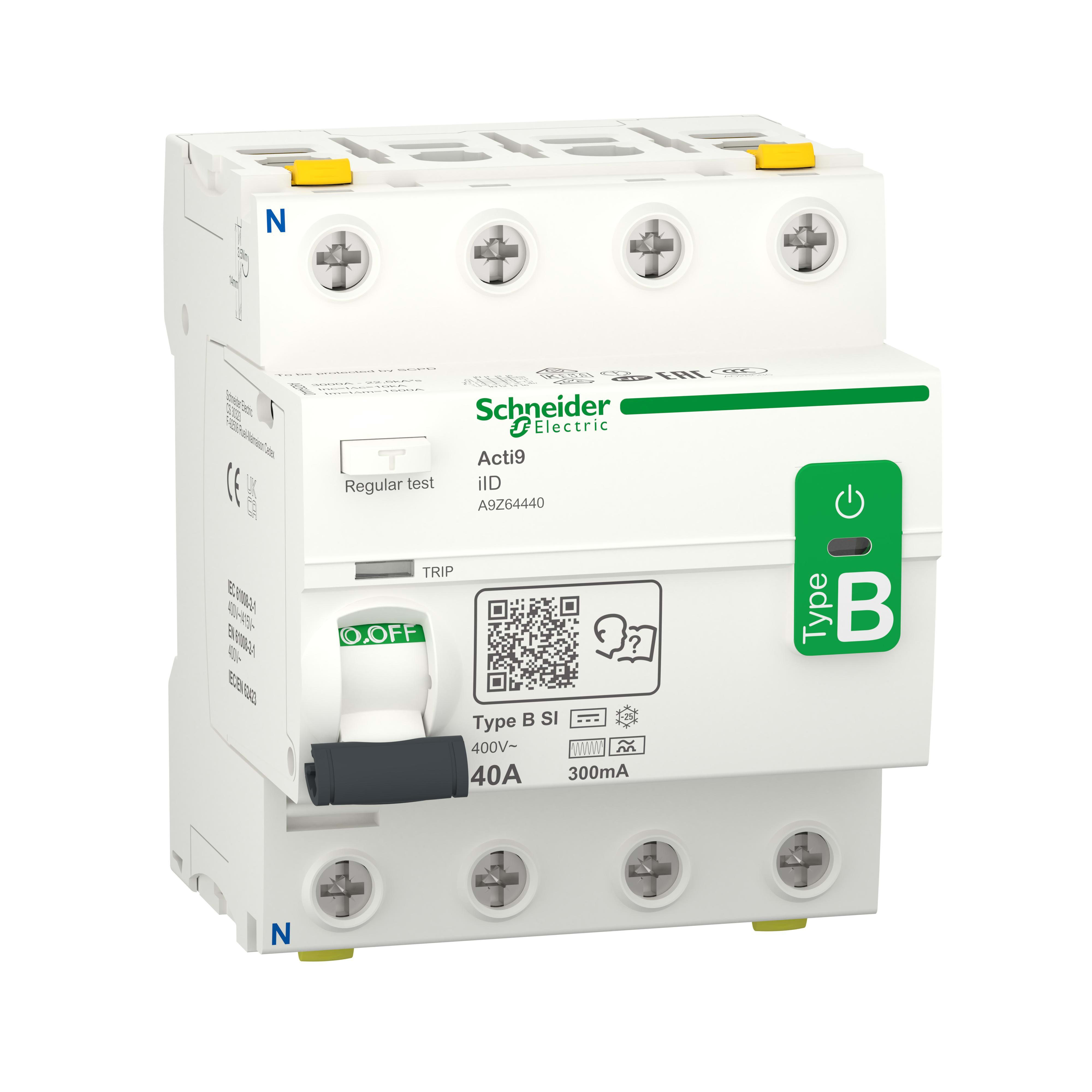 Schneider Electric - Interruptor diferencial Acti9 lid 4P 40A 300mA B SI