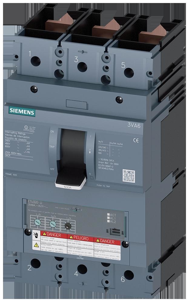 SIEMENS - AUT.3VA6 UL To.600 CL.PODER CT.H 65kA 480V 3 P,PROT.DISTRIBUCIONES ETU320,LI