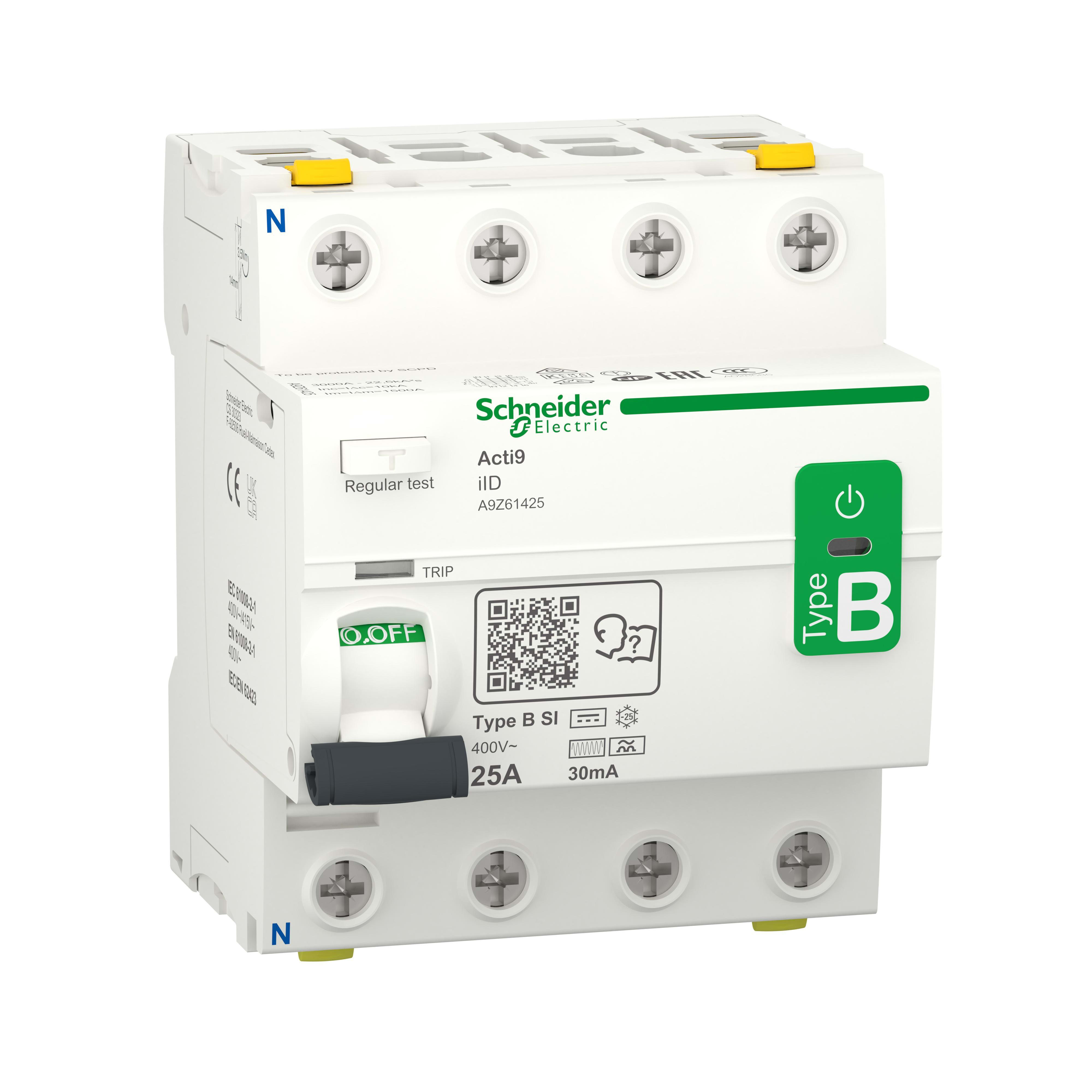 Schneider Electric - Interruptor diferencial Acti9 lid 4P 25A 30mA B SI