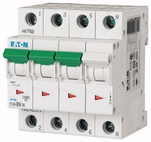 EATON - Interruptor magnetotérmico PLSM-D6/3N-MW 3P+N curva D 6A