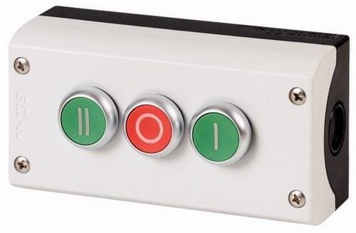 EATON - Caja 3 pulsadores -0-RJ-I/II-VD. 1C+1A M22-I3-M1