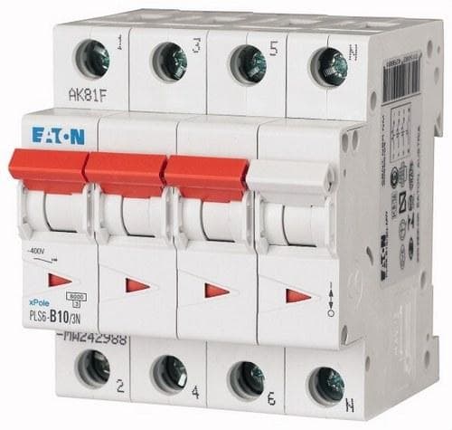 EATON - Interruptor magnetotérmico PLS6-B10/3N-MW 3P+N curva B 10A