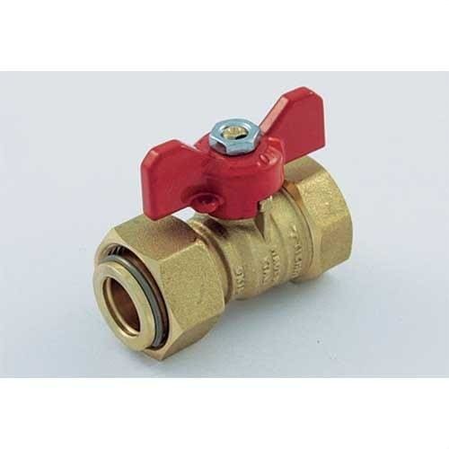TIEMME - Válvula de esfera 2263 H 1/2" ISO228 con racor móvil y palanca mariposa obturable roja para agua